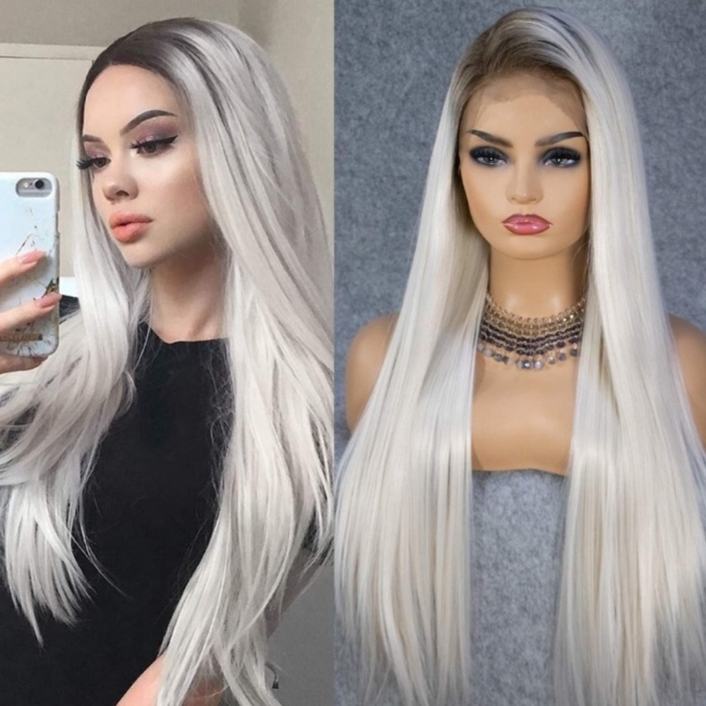 ♥️ WHITE BLONDE OMBRÉ 24” STRAIGHTLACE FRONT WIG - Picture 1 of 5